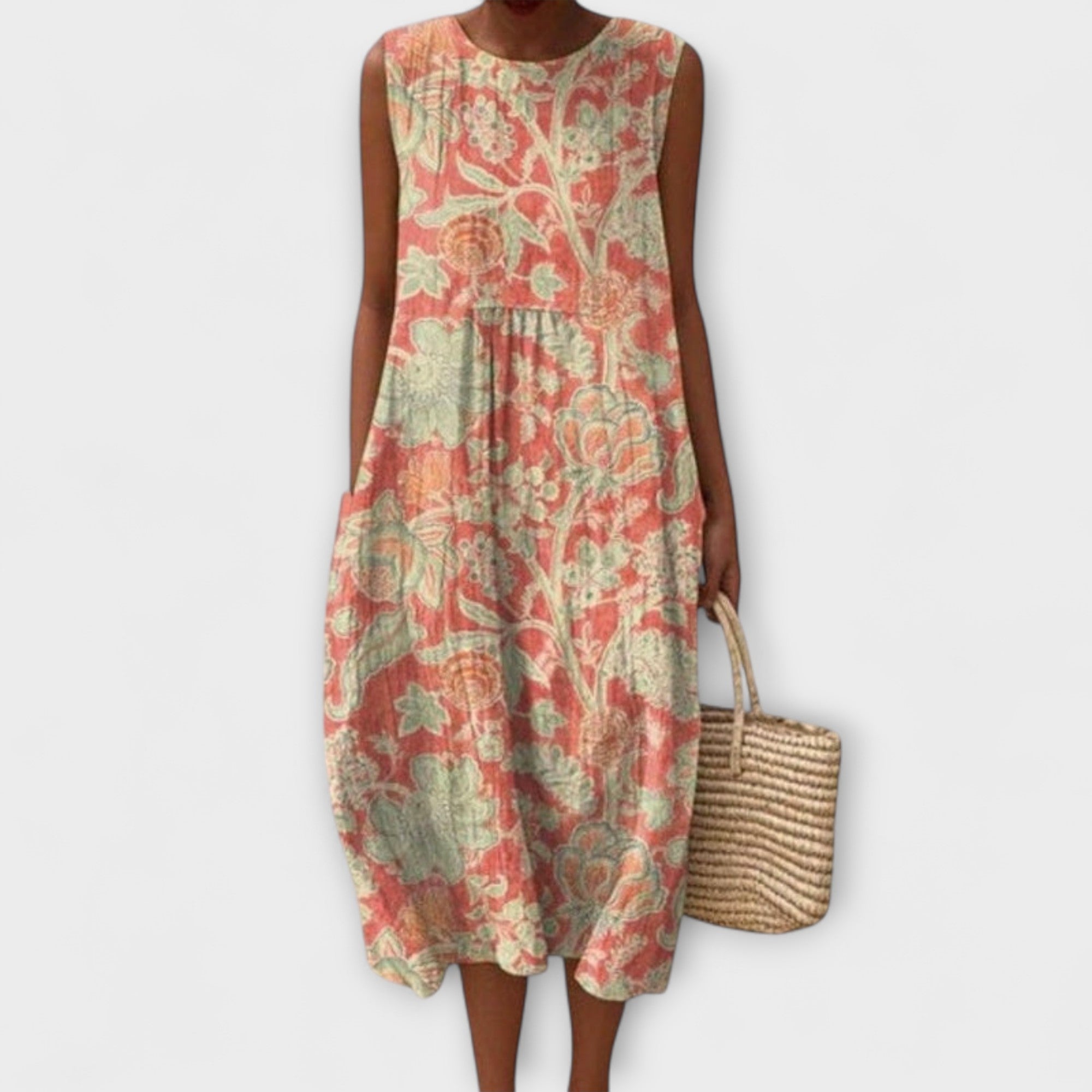 Thaleia – midikjole i blomstrete vintage design