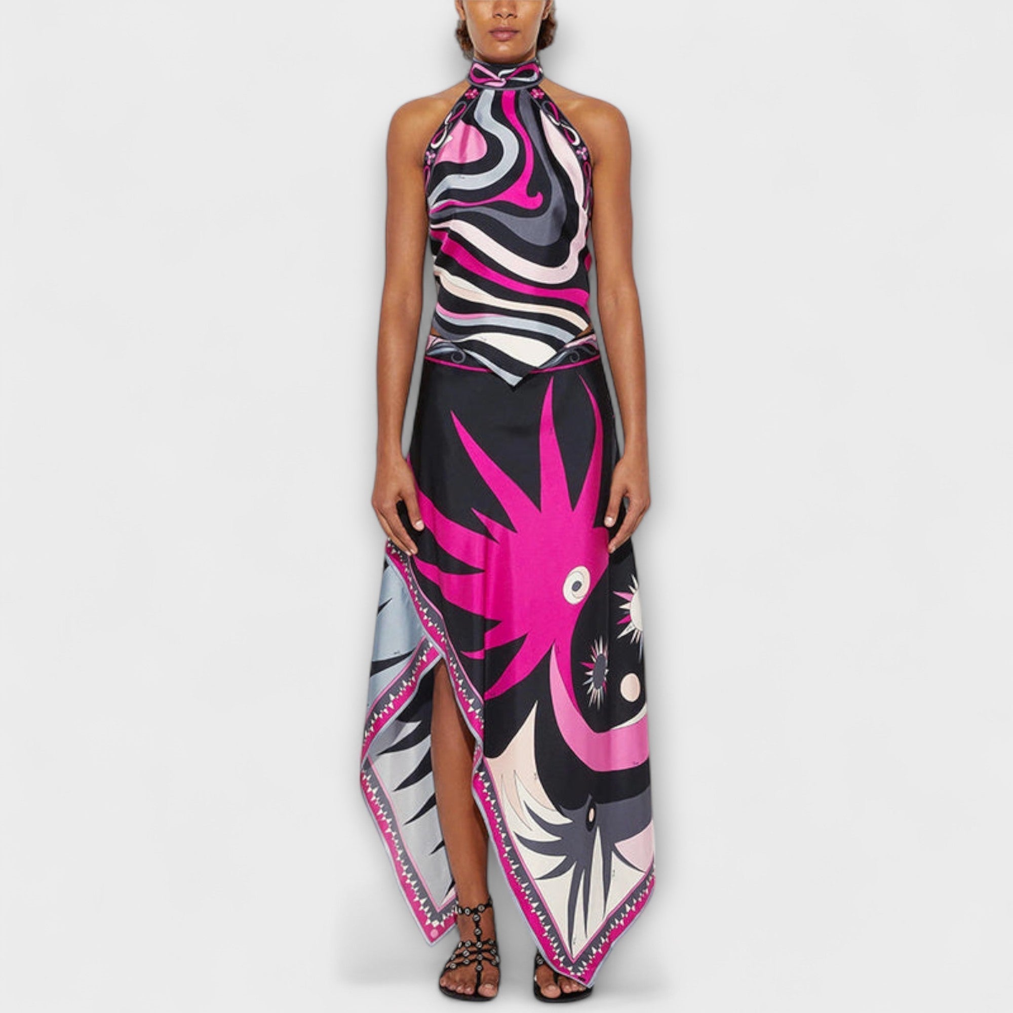 Everly - Set di Top a Halter e Gonna Midi Asimmetrica