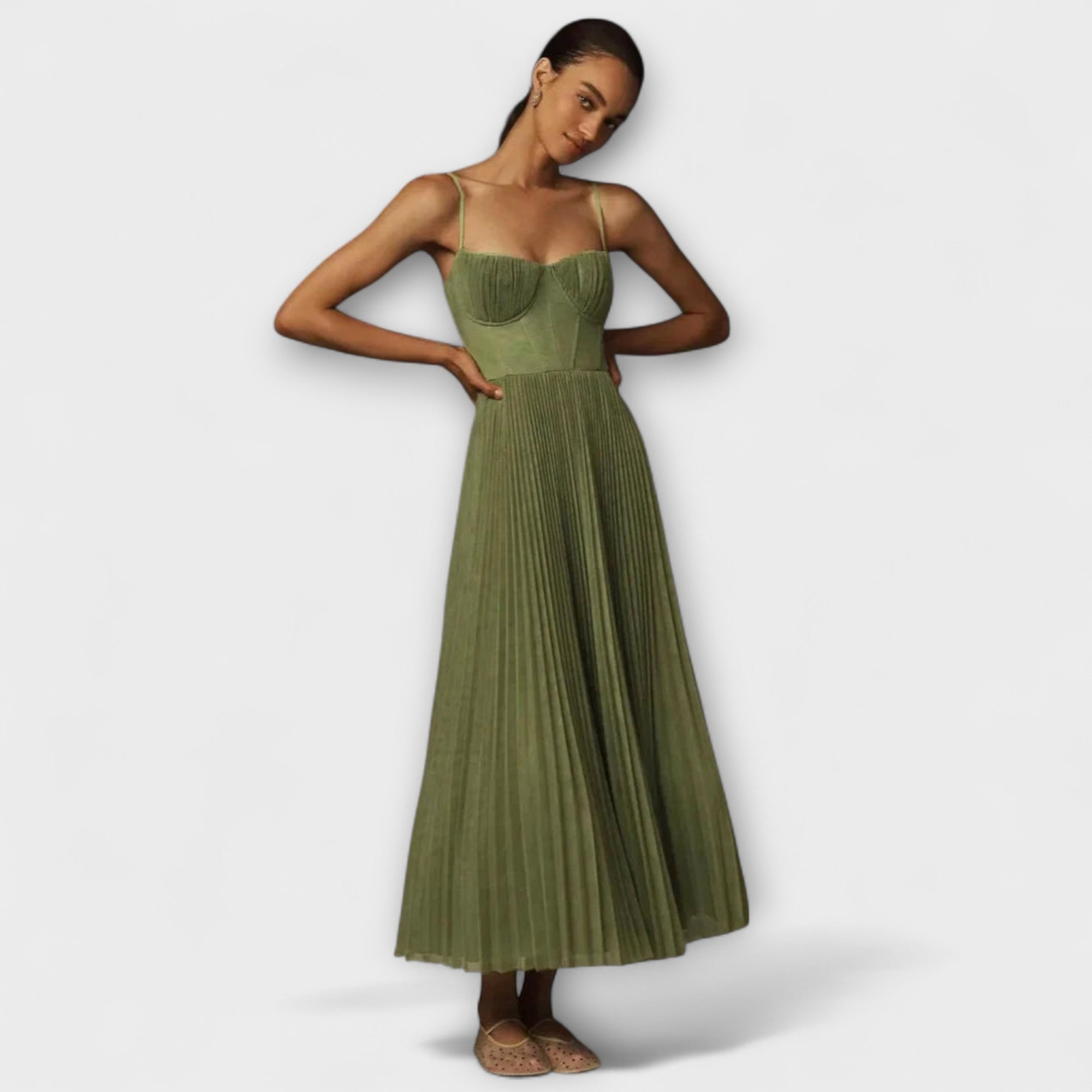 Marilyn - Vestito midi in tulle plissettato con design bustier