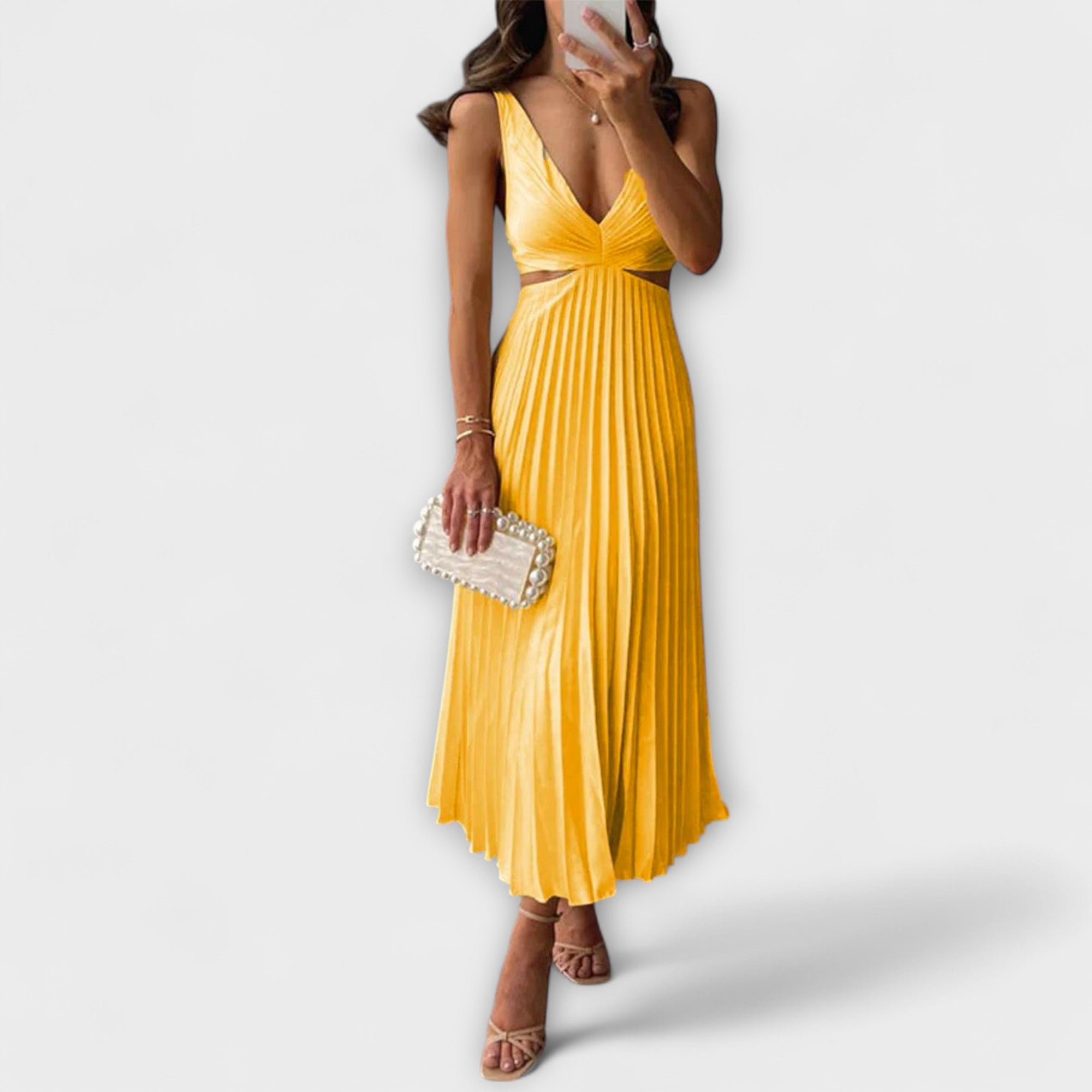 Elegant midi kvelds kjole med folder
