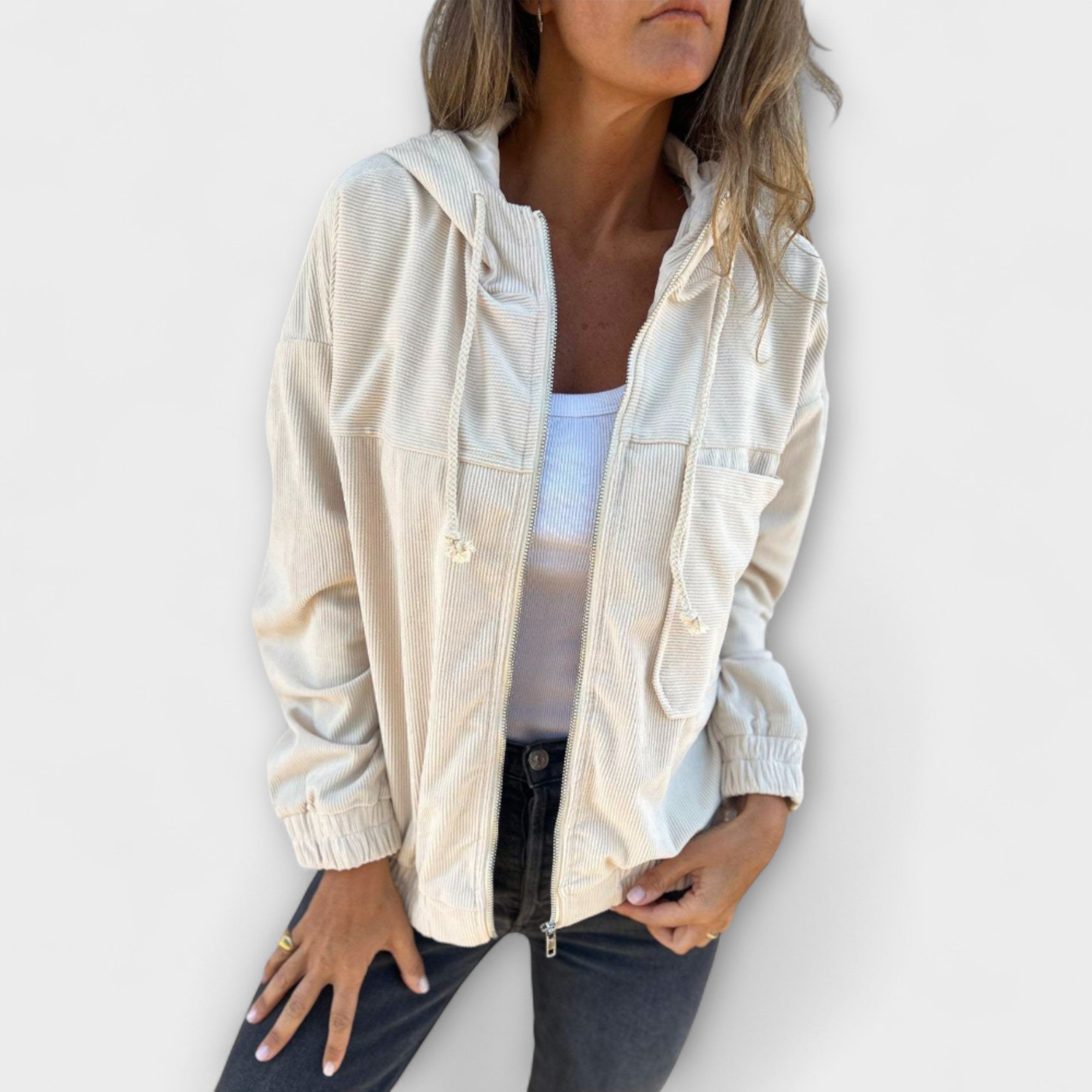 Ella - Cordjacke mit Kapuze und Reißverschluss