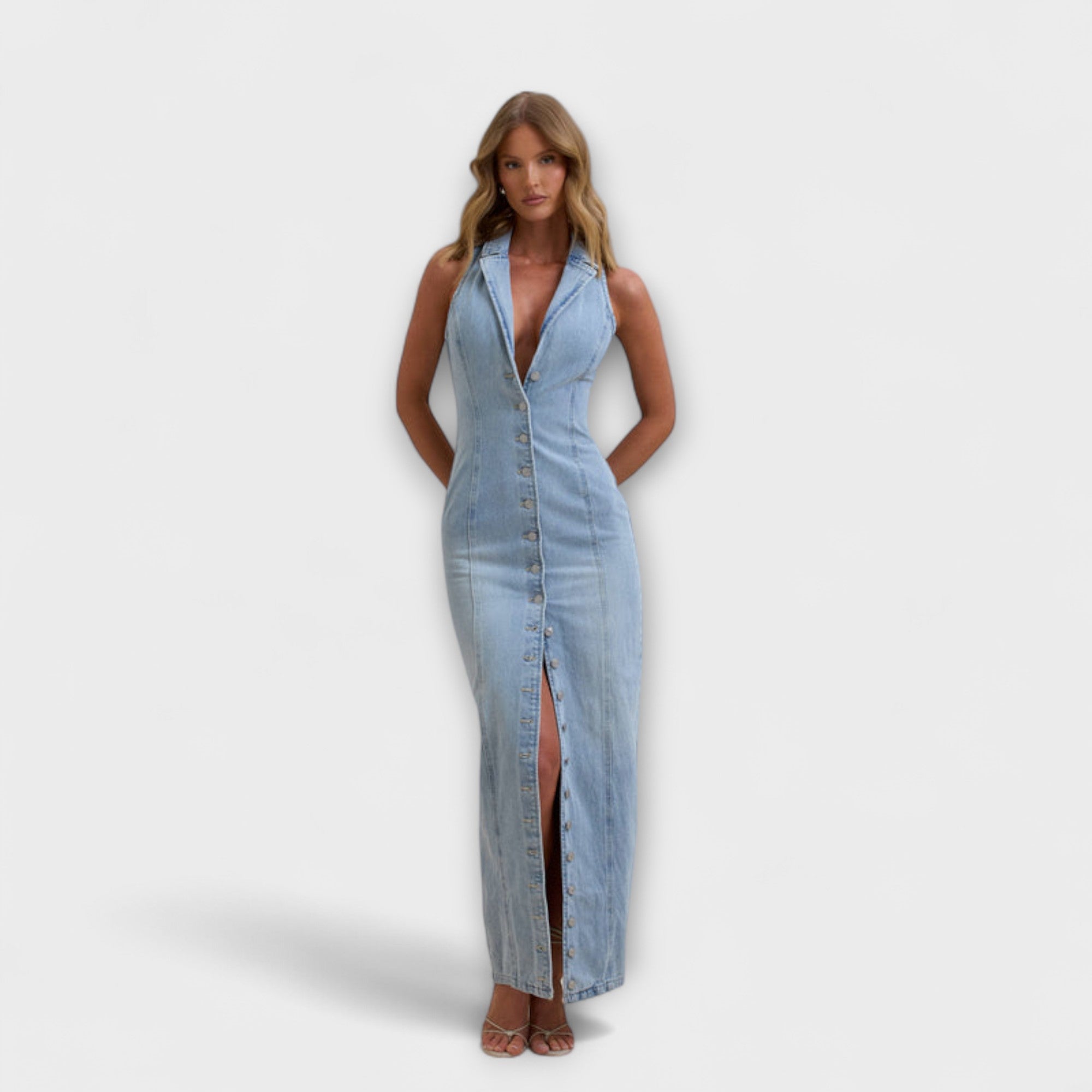 Lacey - Mid Wash Denim Maxikjole