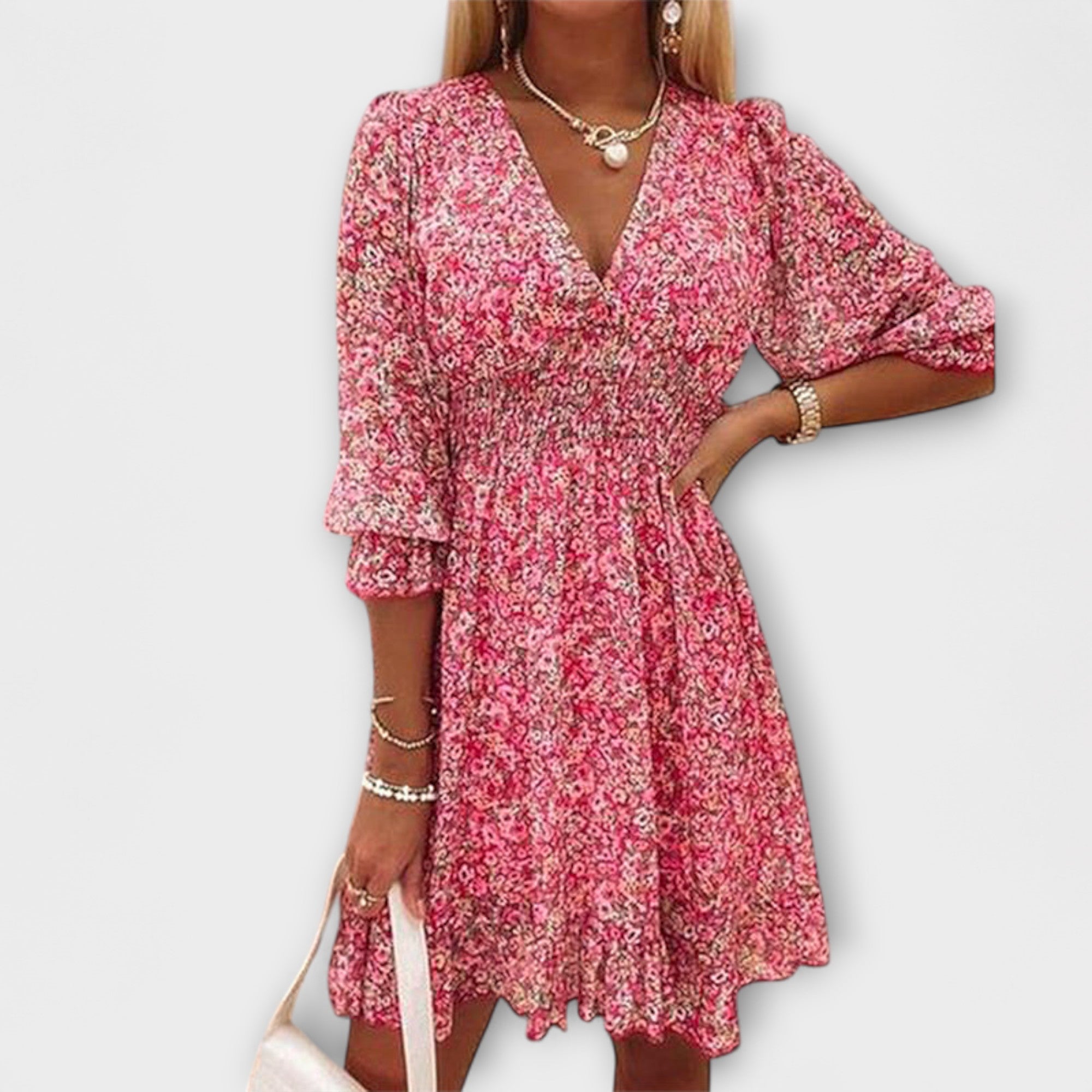 Kleid mit Puffärmeln und Blumenmuster für Damen