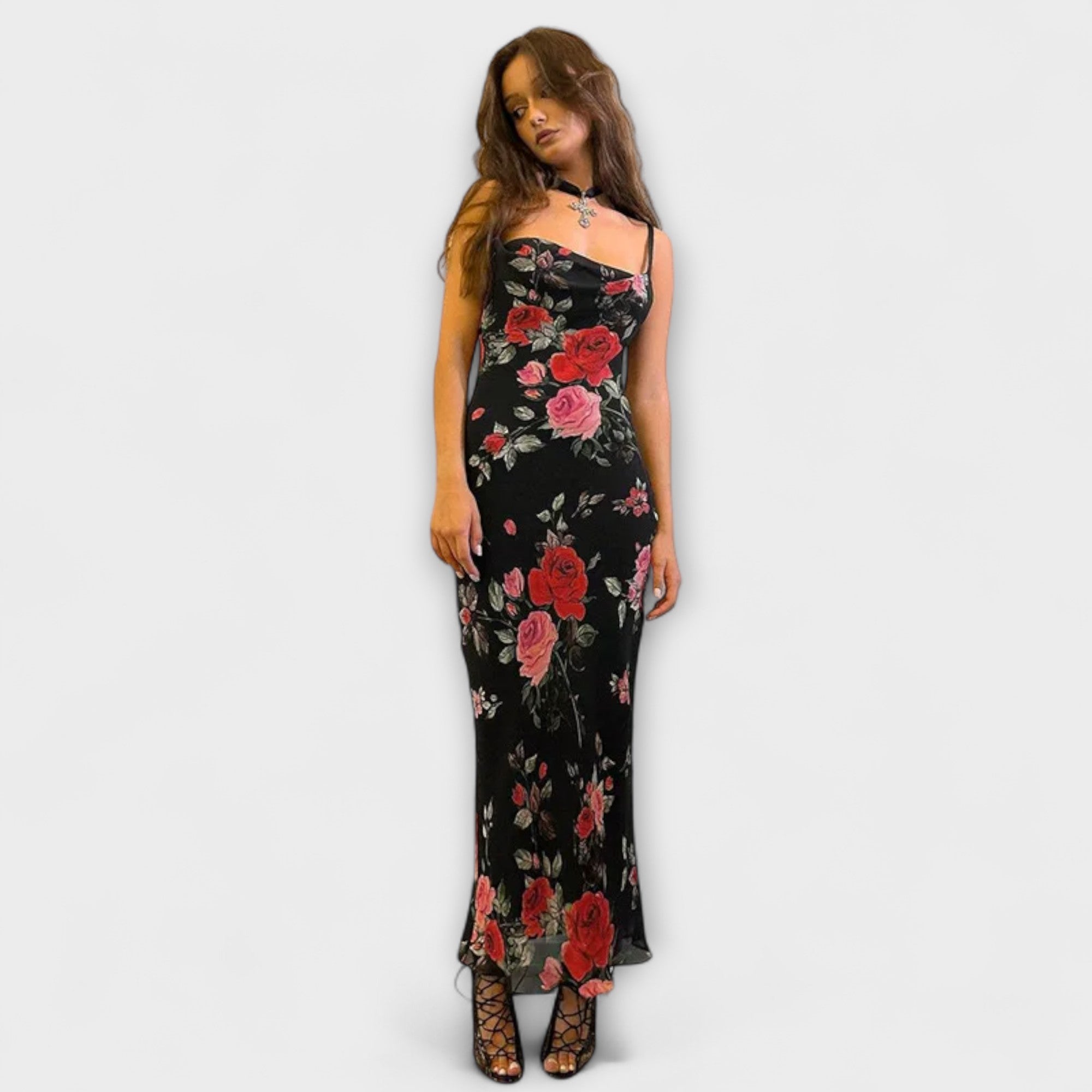 Blumenmuster Spaghetti-Träger Enganliegendes Kleid