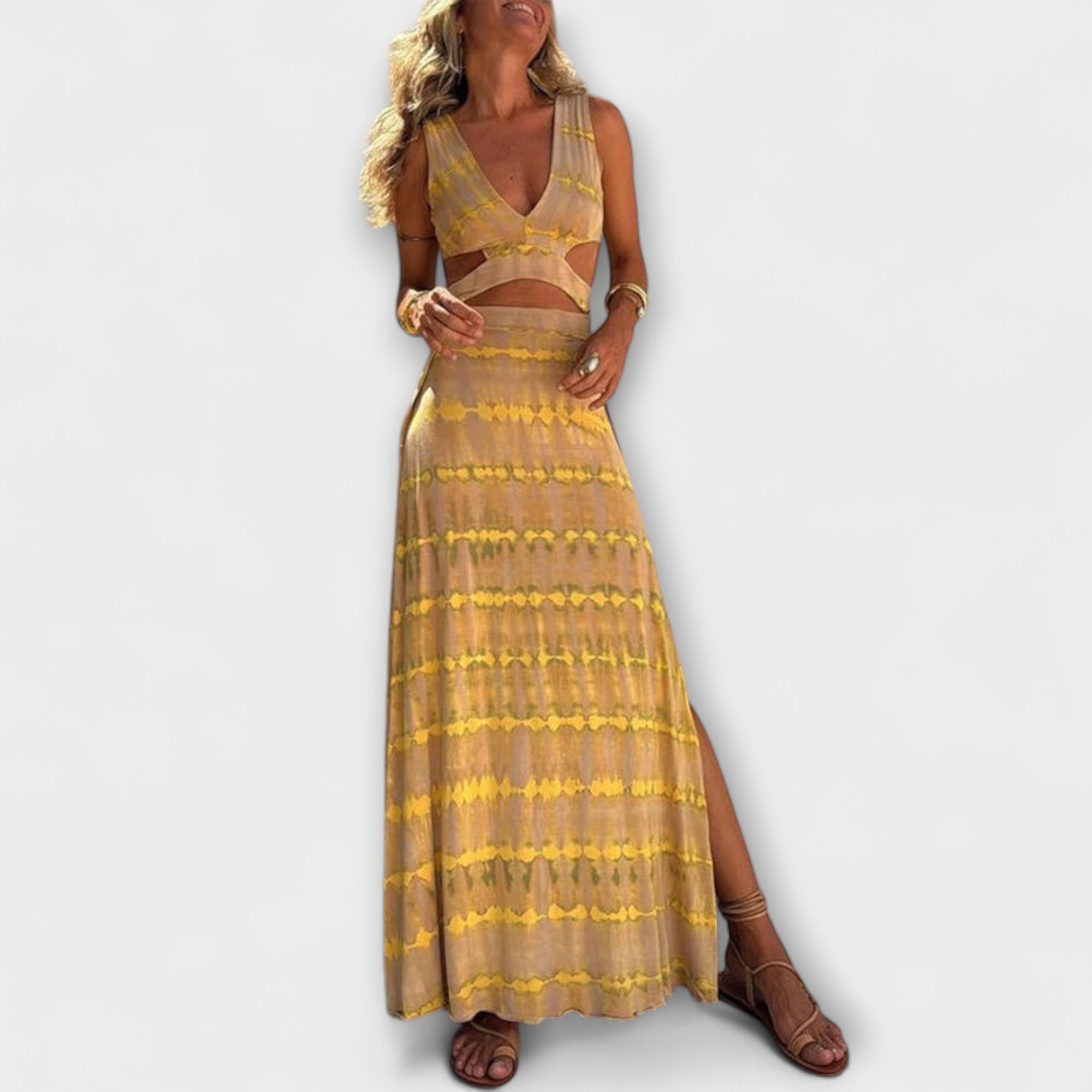 Ella - Eleanor Batik Cutout Schlitz Stretch Kleid